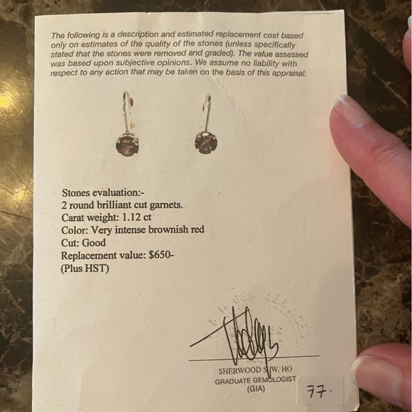 10 Kart Yellow Gold Round Cut Garnet Earrings - Picture 7 of 7